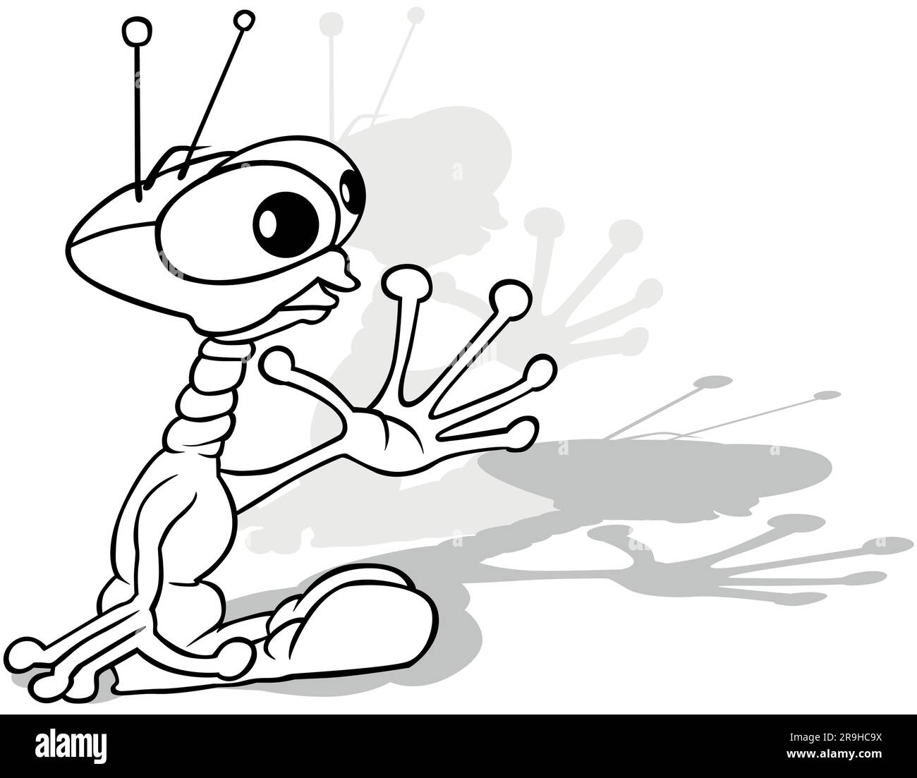 Zeichnung eines lustigen Außerirdischen mit großen Händen Stock Vektor