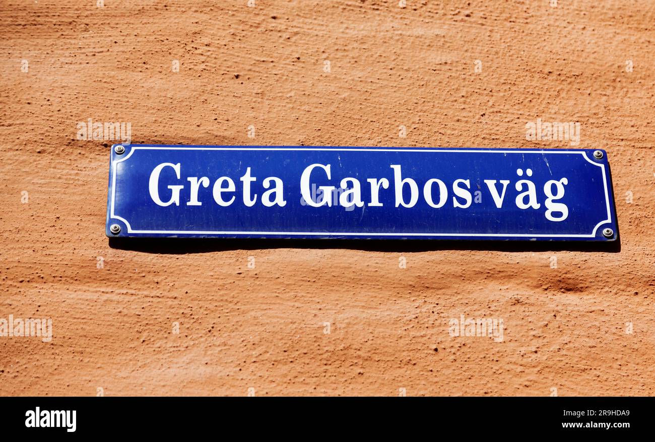 schild für Greta Garbos Straße in Stockholm Stockfoto