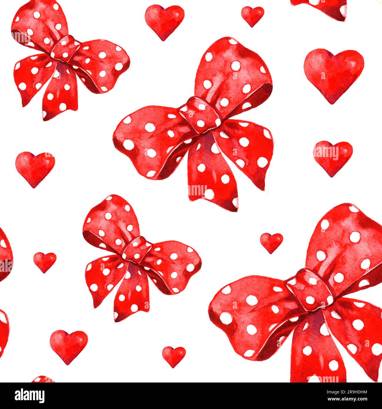 Aquarell rote Schleife süßes Liebesmuster auf weißem Hintergrund. Stockfoto