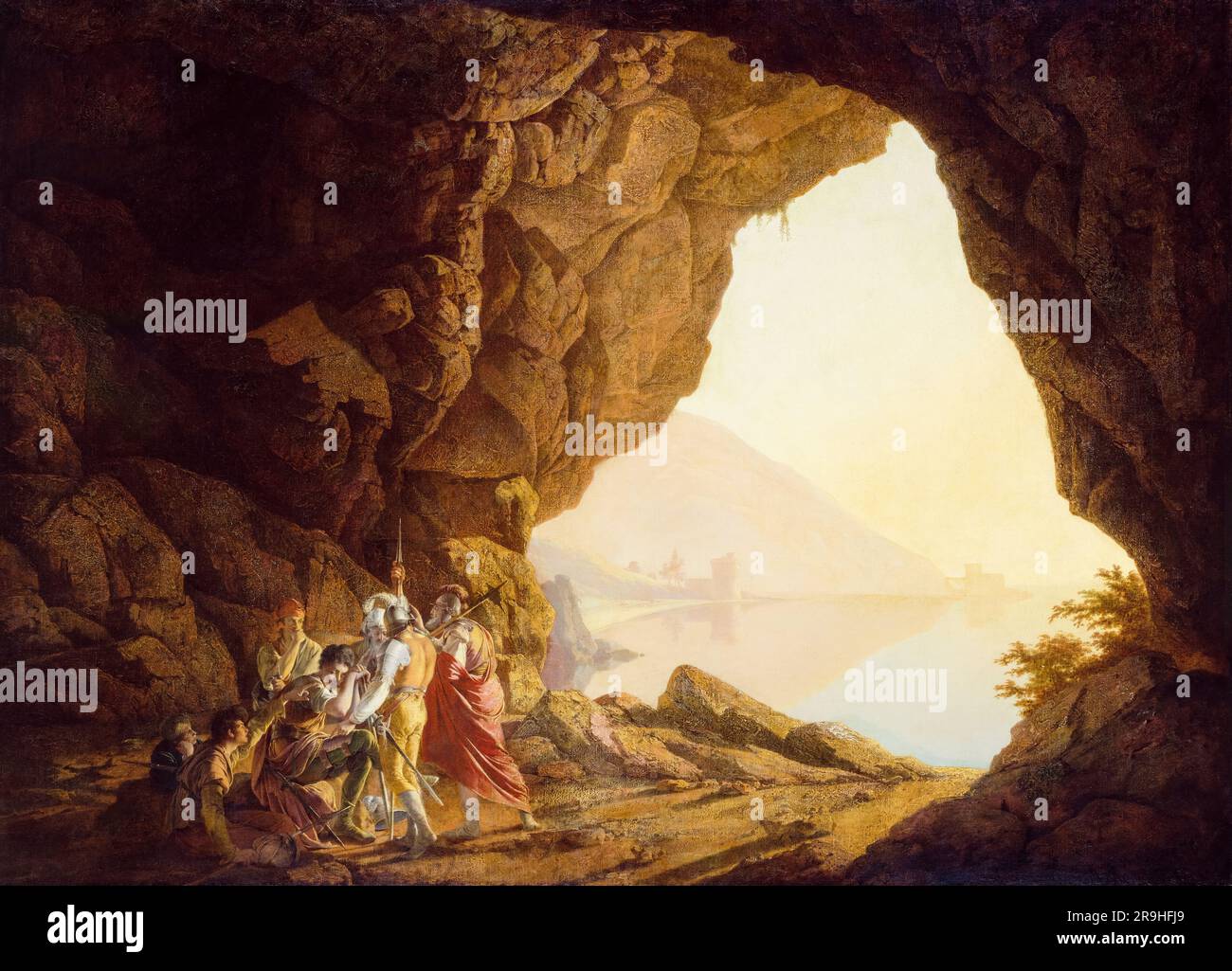 Joseph Wright von Derby, Grotte an der Küste im Königreich Neapel mit Sonnenuntergang in Banditti, Landschaftsmalerei in Öl auf Leinwand, 1778 Stockfoto