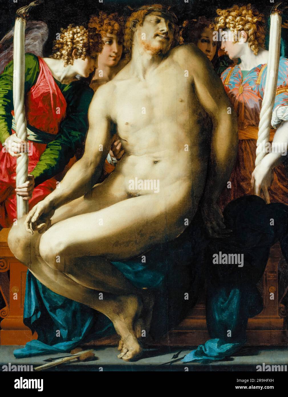 Giovanni Battista di Jacopo nannte Rosso Fiorentino, der tote Christus mit Engeln, malte 1524-1527 mit Öl auf die Platte Stockfoto