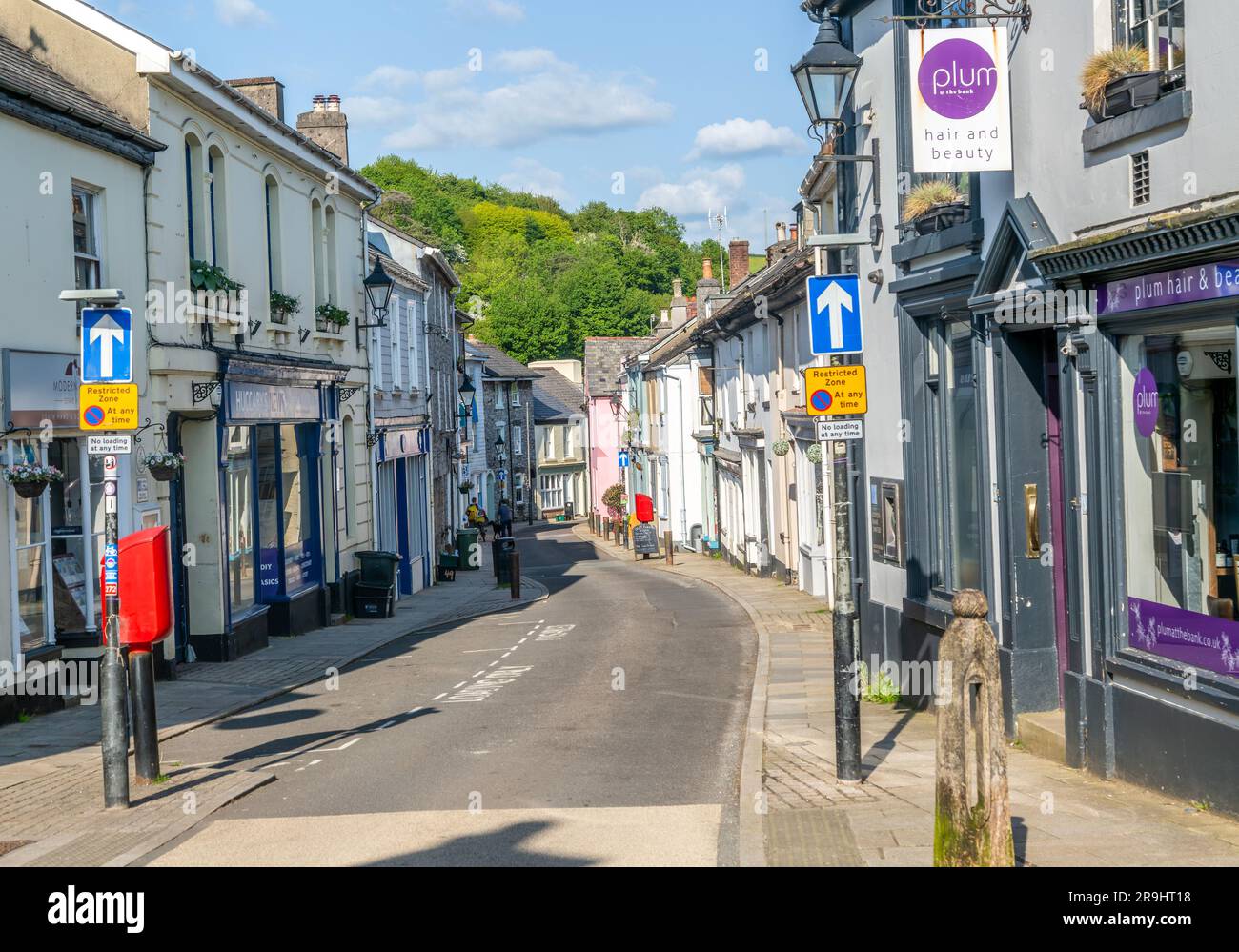 Geschäfte im Stadtzentrum von Buckfastleigh, South Devon, England, Großbritannien Stockfoto