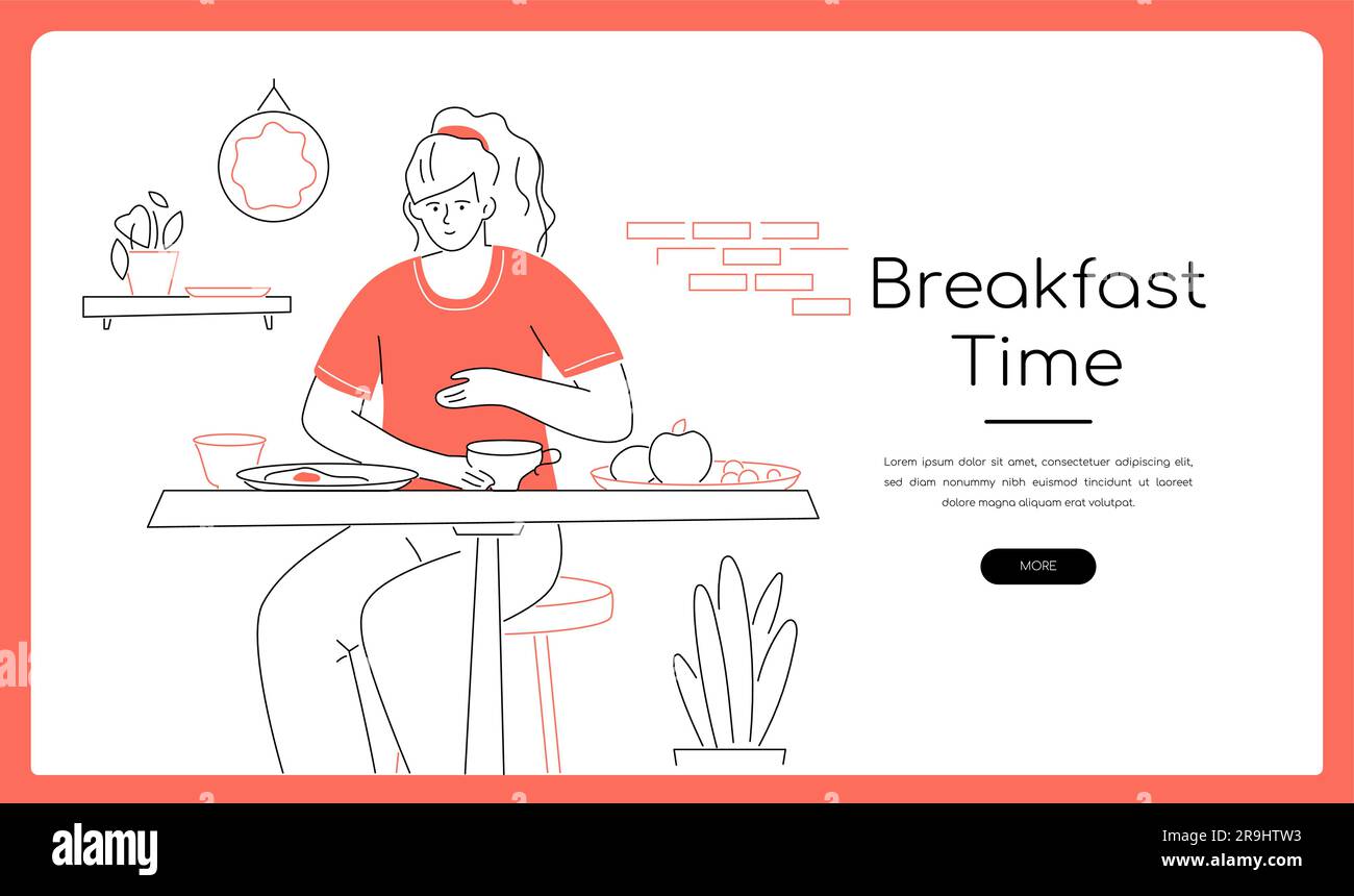 Frühstückszeit - Isometrische Darstellung im modernen Liniendesign Stock Vektor