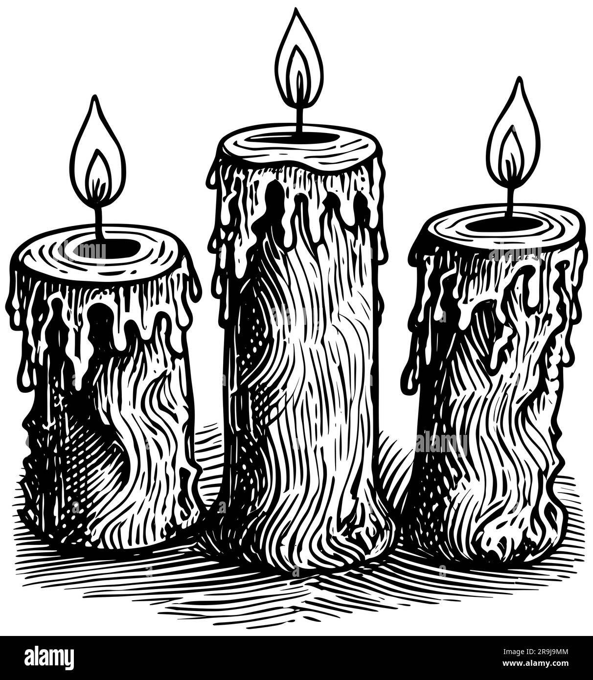 Kerzen auf weißem Linocut Stock Vektor