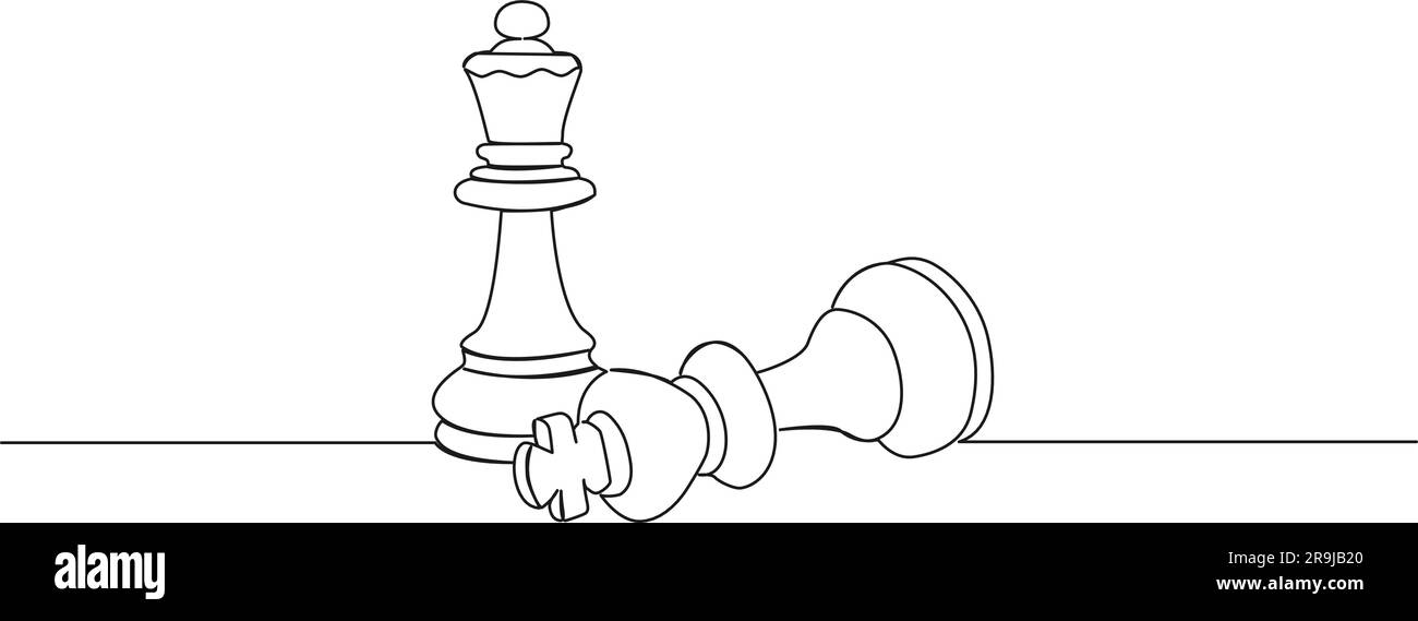 Durchgängiges einzeiliges Zeichnen von Schachmännern, Schachmatt-Konzeptkunst-Vektordarstellung Stock Vektor