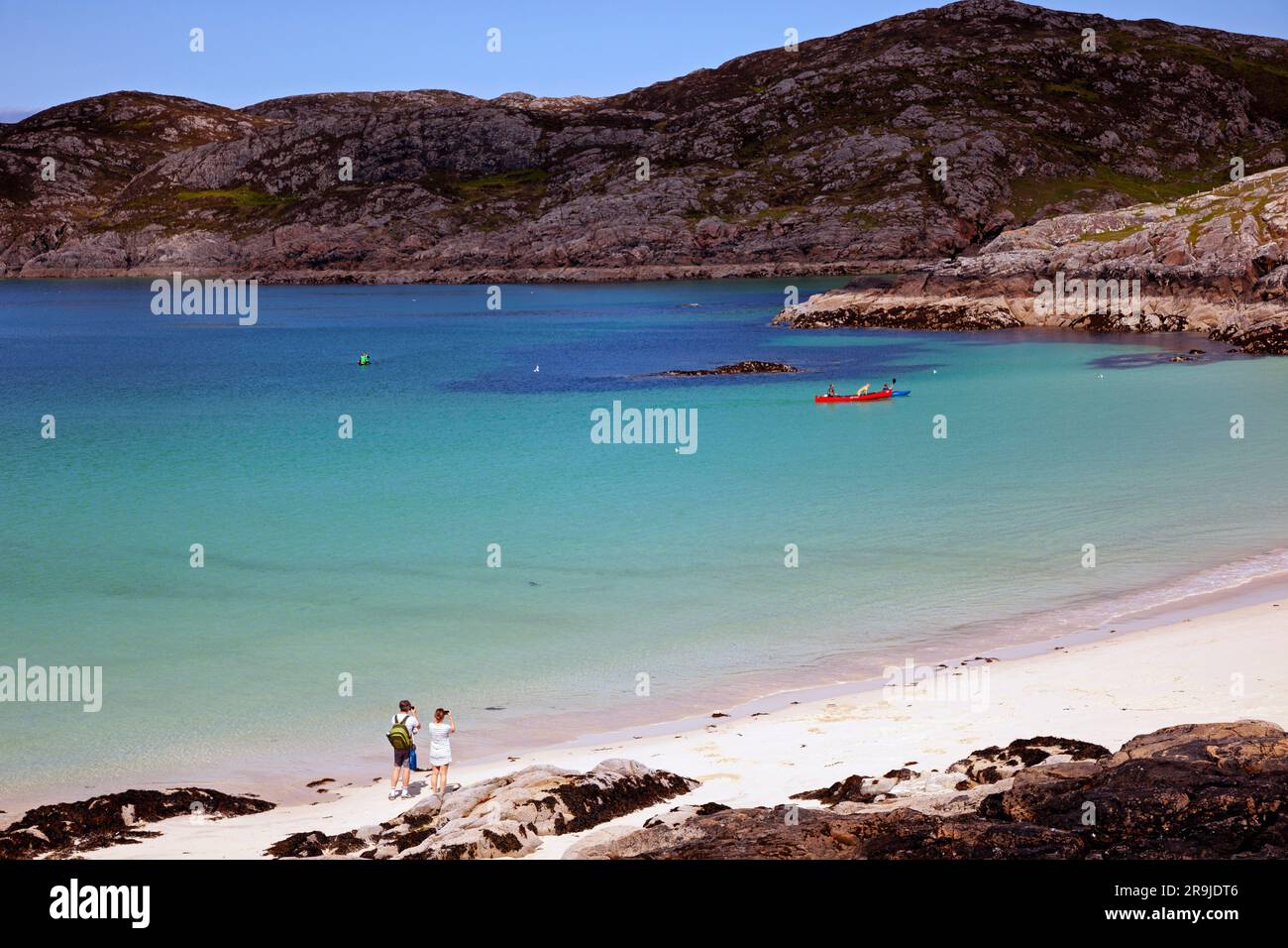 Strand in Achmelvich in Assynt, Sutherland, Nordwest Schottland, Achmelvich Bay, Highlands. Schottland, Großbritannien Stockfoto