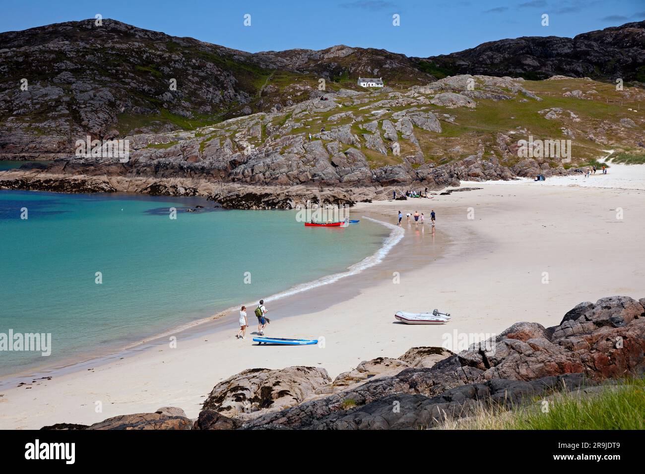 Strand in Achmelvich in Assynt, Sutherland, Nordwest Schottland, Achmelvich Bay, Highlands. Schottland, Großbritannien Stockfoto