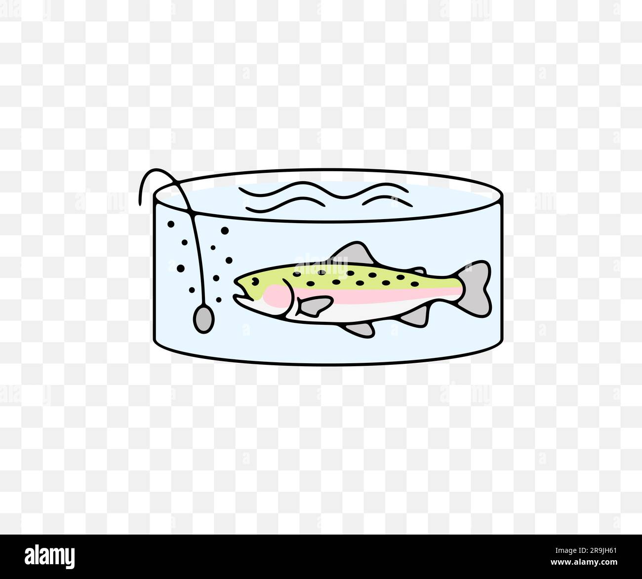 Fischzucht oder Fischzucht, Regenbogenforelle im gefilterten Pool, farbiges Grafikdesign. Fisch, Fischerei, Tiere, Aquakultur, Fischzucht und Marikultur, vektor Stock Vektor