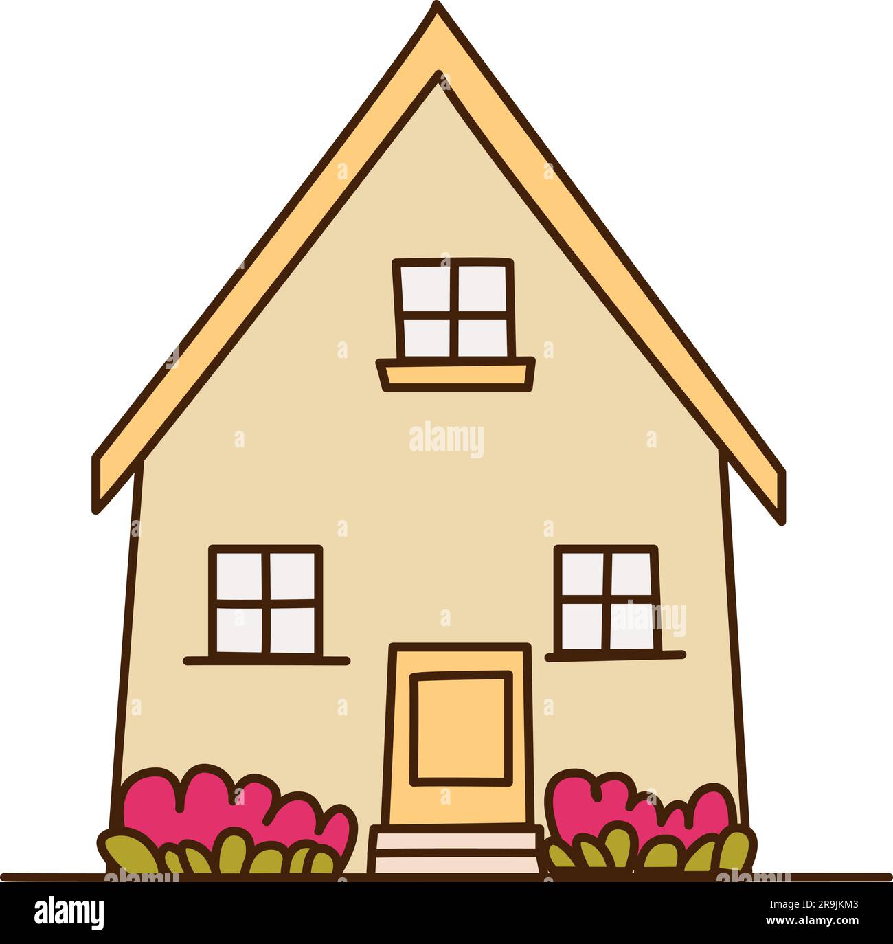 Gelbe Hausvektordarstellung im Cartoon-Stil. Flaches modernes Haus in der Natur. Klare Farben für Spiel, benutzeroberfläche und mehr Stock Vektor