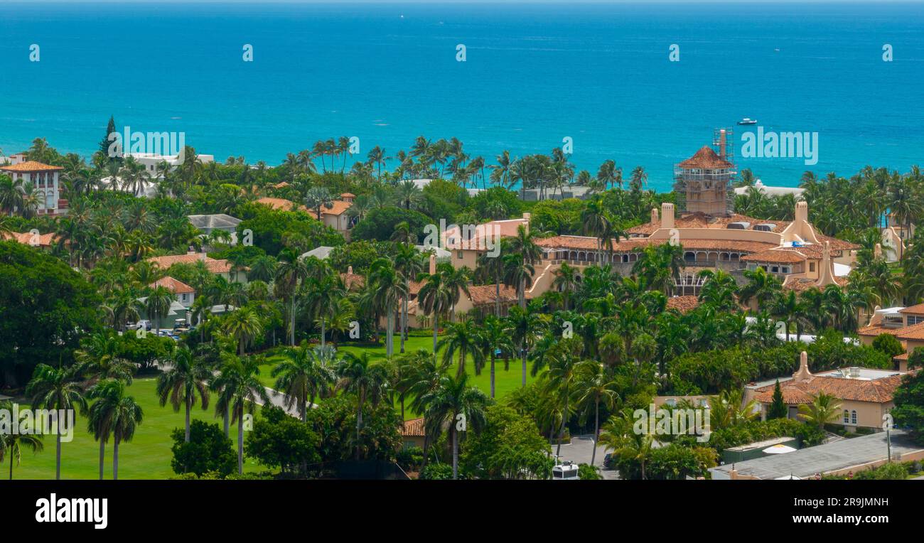 Palm Beach, FL, USA - 23. Juni 2023: Nahaufnahme des Mar A Lago Resort in Palm Beach FL Stockfoto