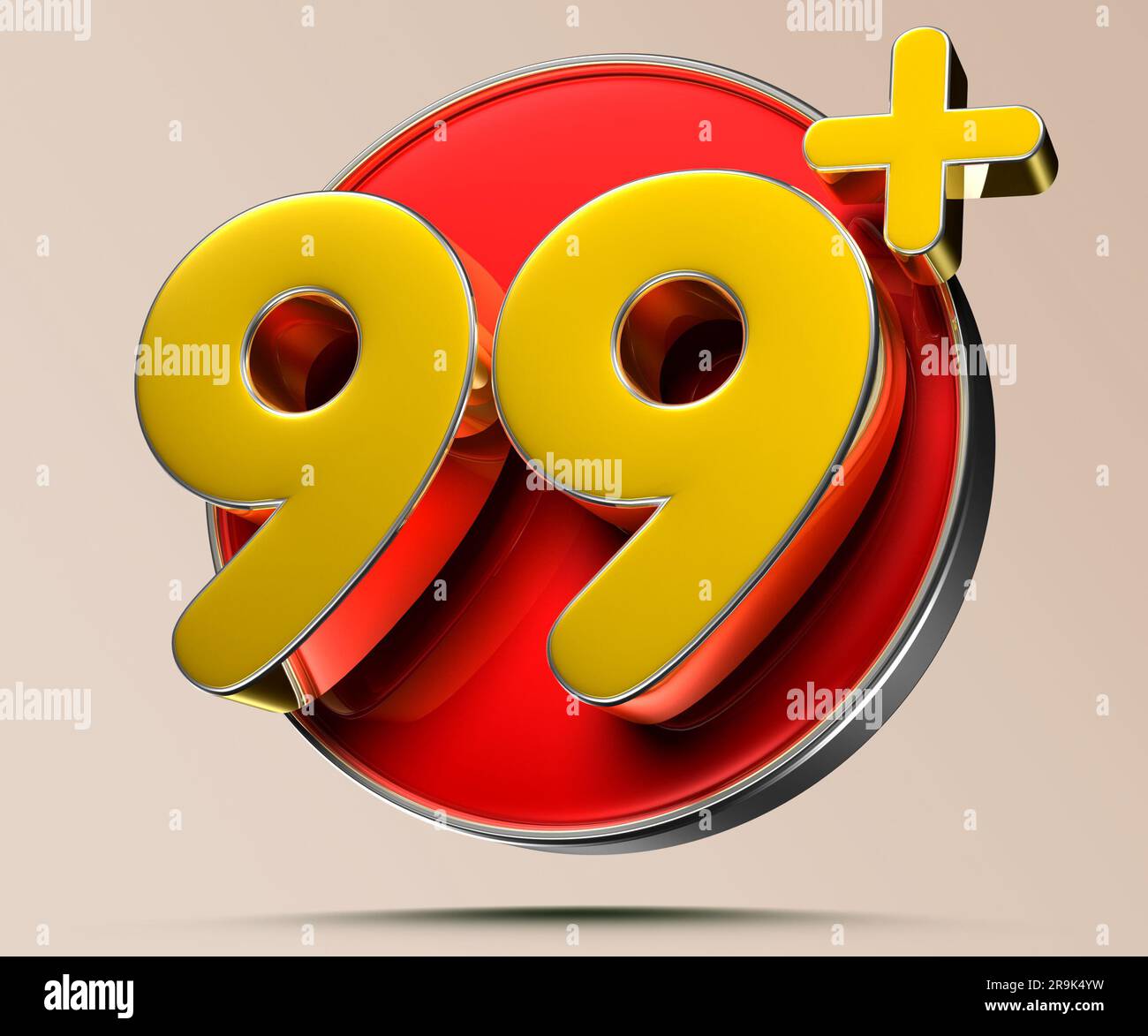 Abbildung 99 plus 3D auf hellem cremefarbenen Hintergrund hat einen Arbeitsweg.Werbeschilder. Produktdesign. Produktverkäufe. Stockfoto