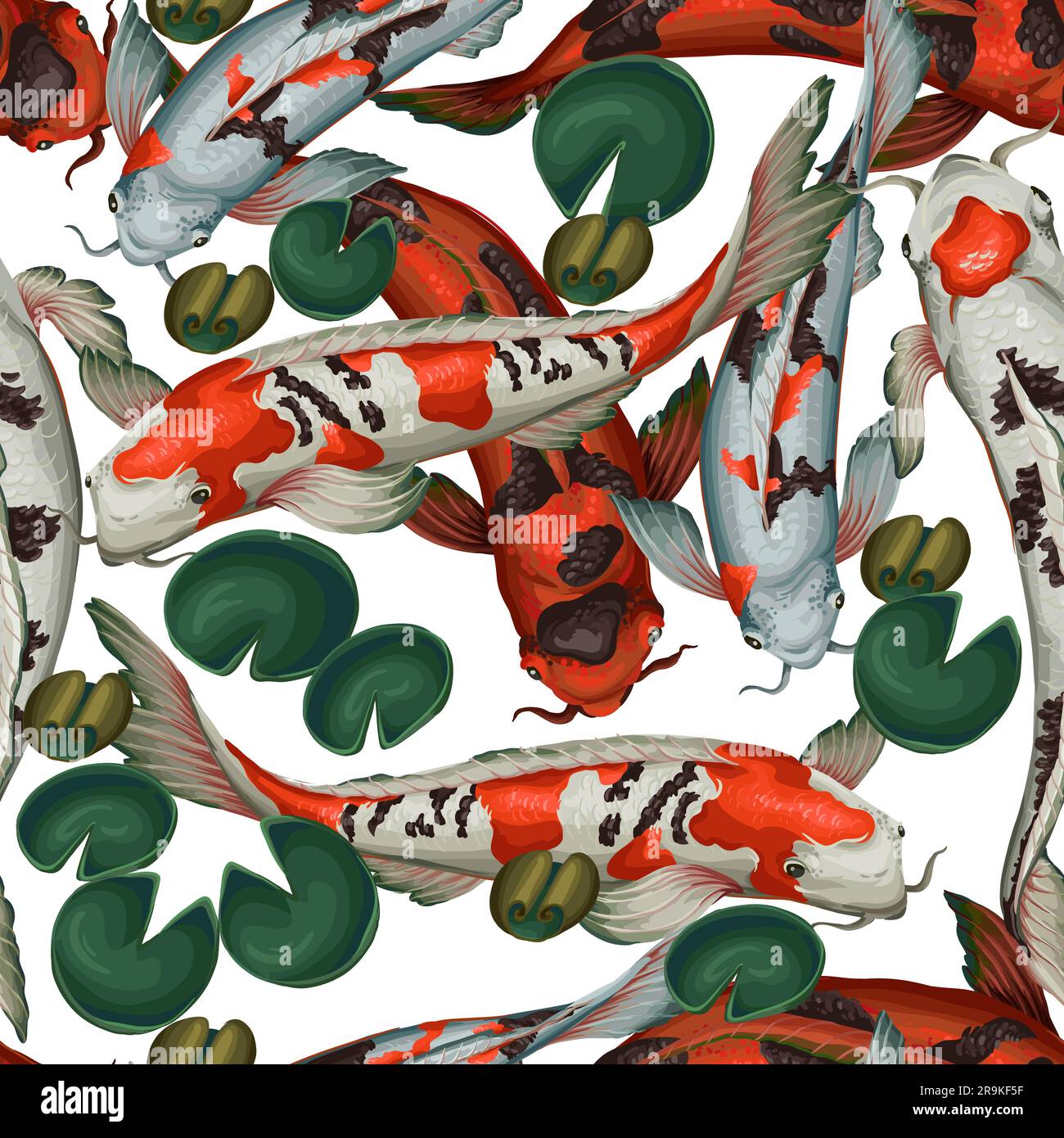 Nahtloses Muster mit Koi-Fischen. Vektor. Stock Vektor