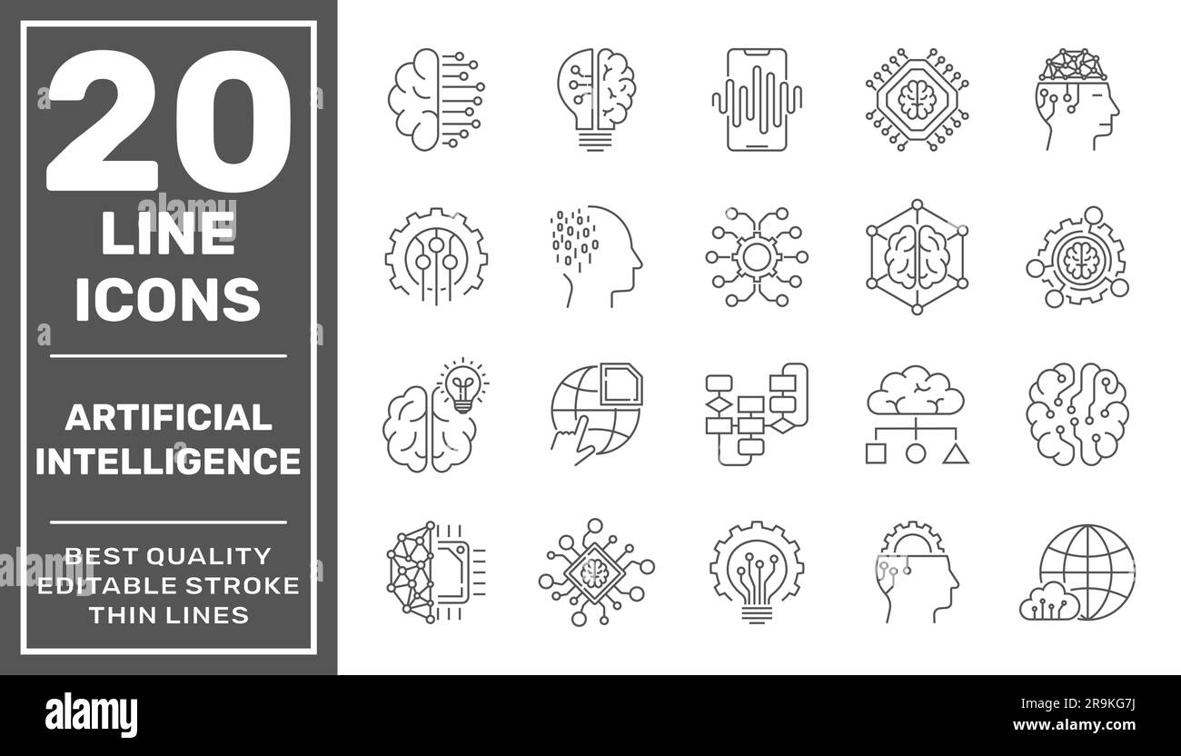 Künstliche Intelligenz in Linienform, maschinelles Lernen, intelligente Roboter und Cloud-Computing-Netzwerk. Digitale KI-Technologie Internet, Solving Stock Vektor