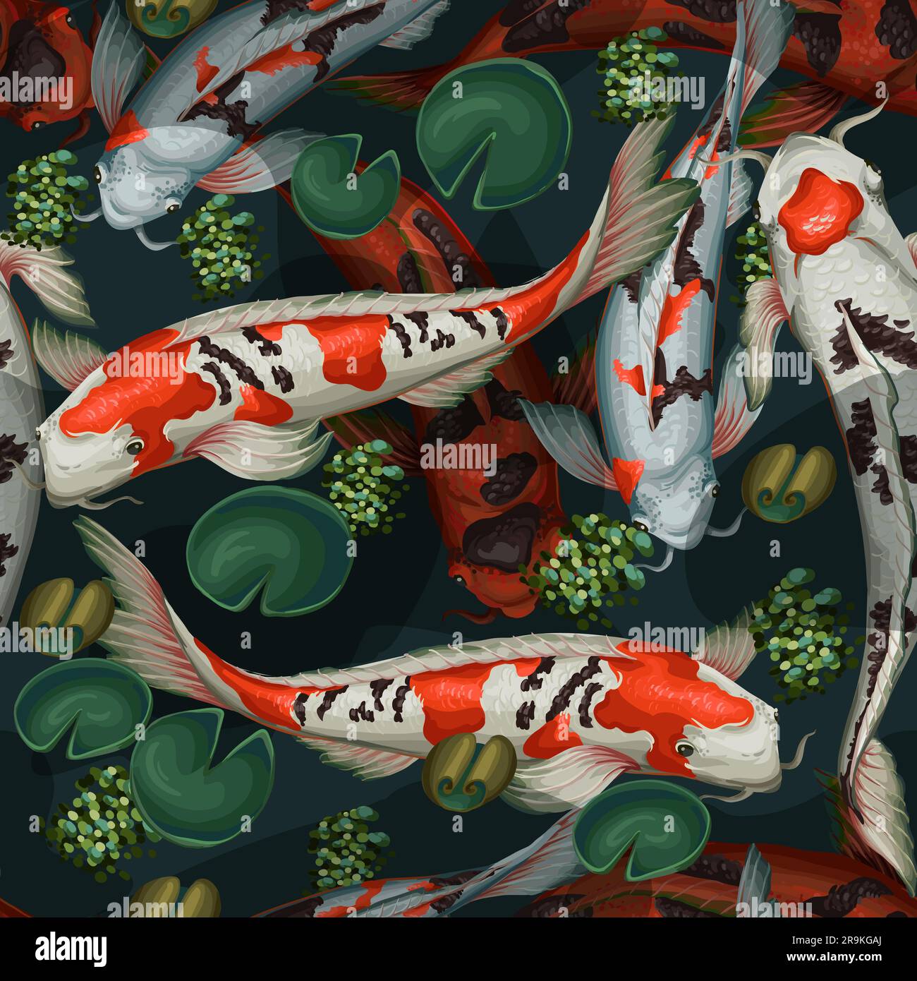 Nahtloses Muster mit Koi-Fischen. Vektor. Stock Vektor