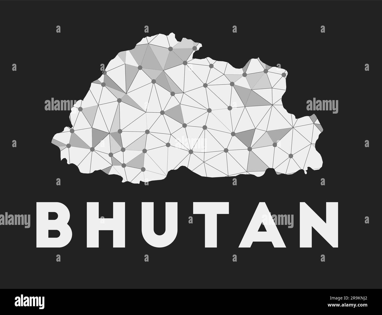 Bhutan - Karte des Kommunikationsnetzwerks des Landes. Trendiges geometrisches Design auf dunklem Hintergrund. Technologie, Internet, Netzwerk, Telekommunikation Stock Vektor