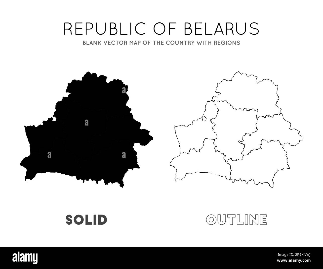 Weißrusslandkarte. Leere Vektorkarte des Landes mit Regionen. Grenzen von Belarus für Ihre Infografik. Vektordarstellung. Stock Vektor