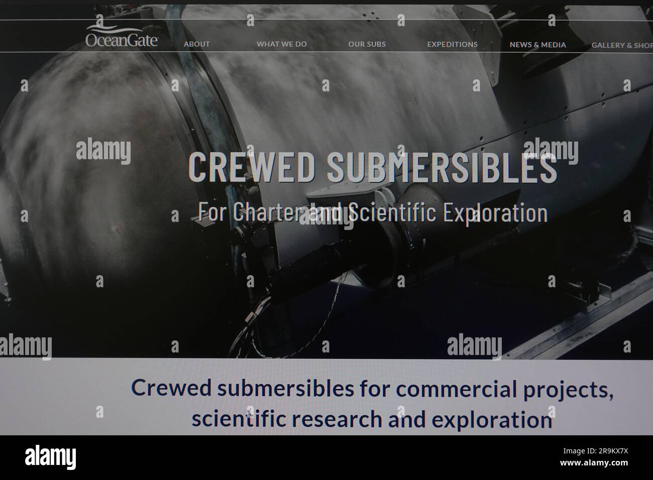 OceanGate Website, ein amerikanisches Privatunternehmen, das sich auf den Tourismus und die Erkundung von U-Booten konzentriert Stockfoto