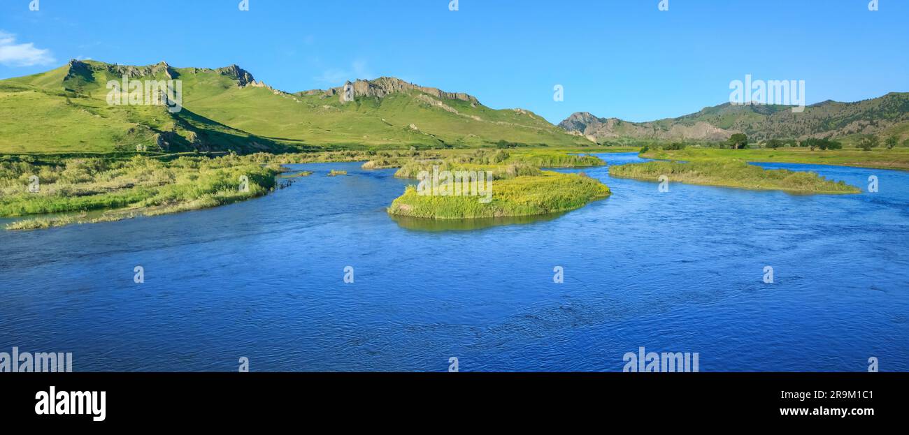 Panoramablick auf den missouri River am Pelican Point in der Nähe von Hardy, montana Stockfoto