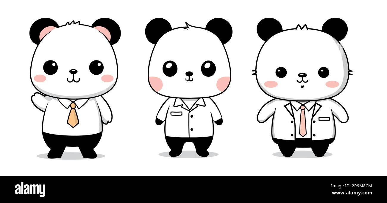 Vektordarstellung eines bezaubernden Pandabären in Menschenbekleidung, der eine herrliche Mischung aus Süße und Anthropomorphismus in künstlerischen Details zeigt Stock Vektor