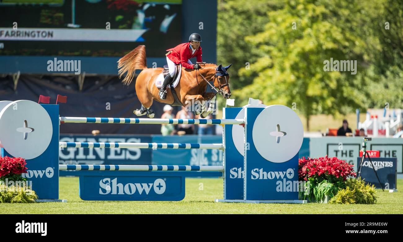 Kent Farrington von Team USA nimmt am 6. Juni 2023 am FEI Nations Cup in Langley, B.C., Kanada Teil. Stockfoto