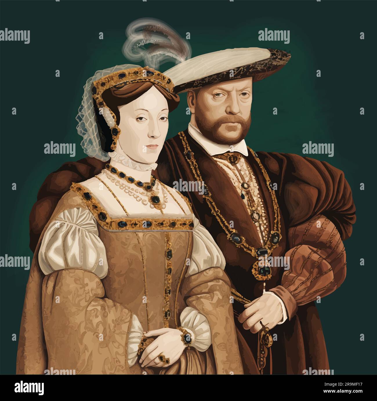 Vektorbild von König Heinrich VIII. Und seiner dritten Frau, Jane Seymour Stock Vektor