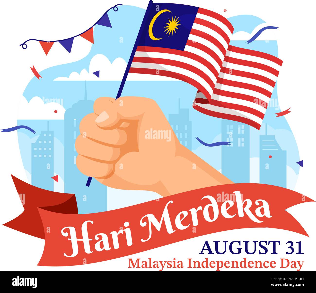 Malaysia Independence Day Vector Illustration am 31. August mit Waving Flag in National Holiday Flat Cartoon Hand Drawn Background Templates Stock Vektor