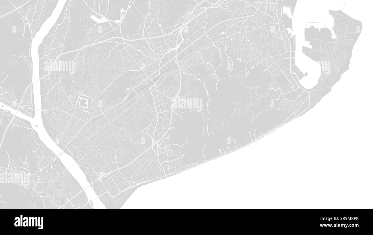 Hintergrund: Karte von Shizuoka, Japan, weißes und hellgraues Stadtposter. Vektorkarte mit Straßen und Wasser. Breitbildformat, Roadmap für digitales Flachdesign. Stock Vektor