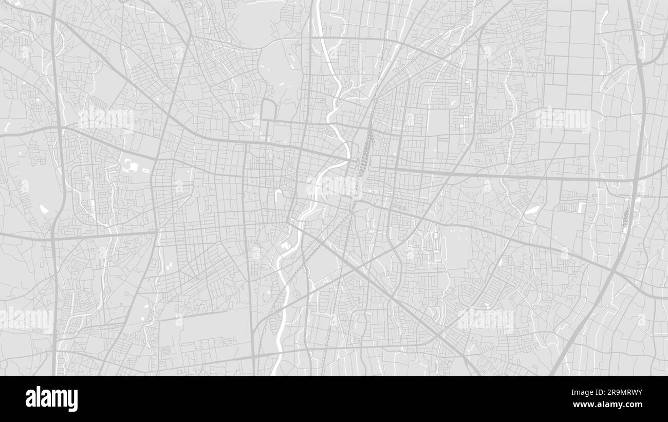 Hintergrund: Karte von Utsunomiya, Japan, weißes und hellgraues Stadtposter. Vektorkarte mit Straßen und Wasser. Breitbildformat, digitales, flaches Design Roadma Stock Vektor