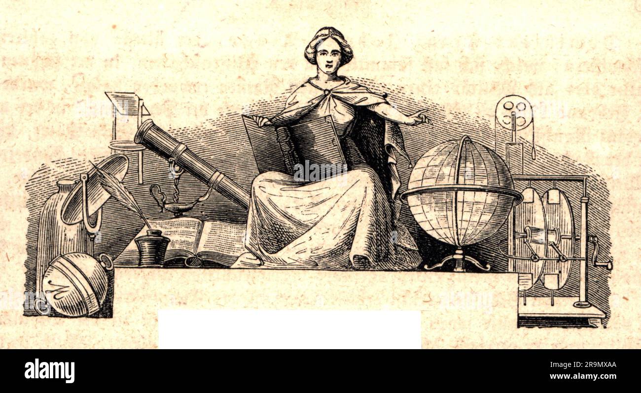 Allegorien, Naturwissenschaften, Holzgravierung, 1861, URHEBERRECHT DES KÜNSTLERS MUSS NICHT GEKLÄRT WERDEN Stockfoto
