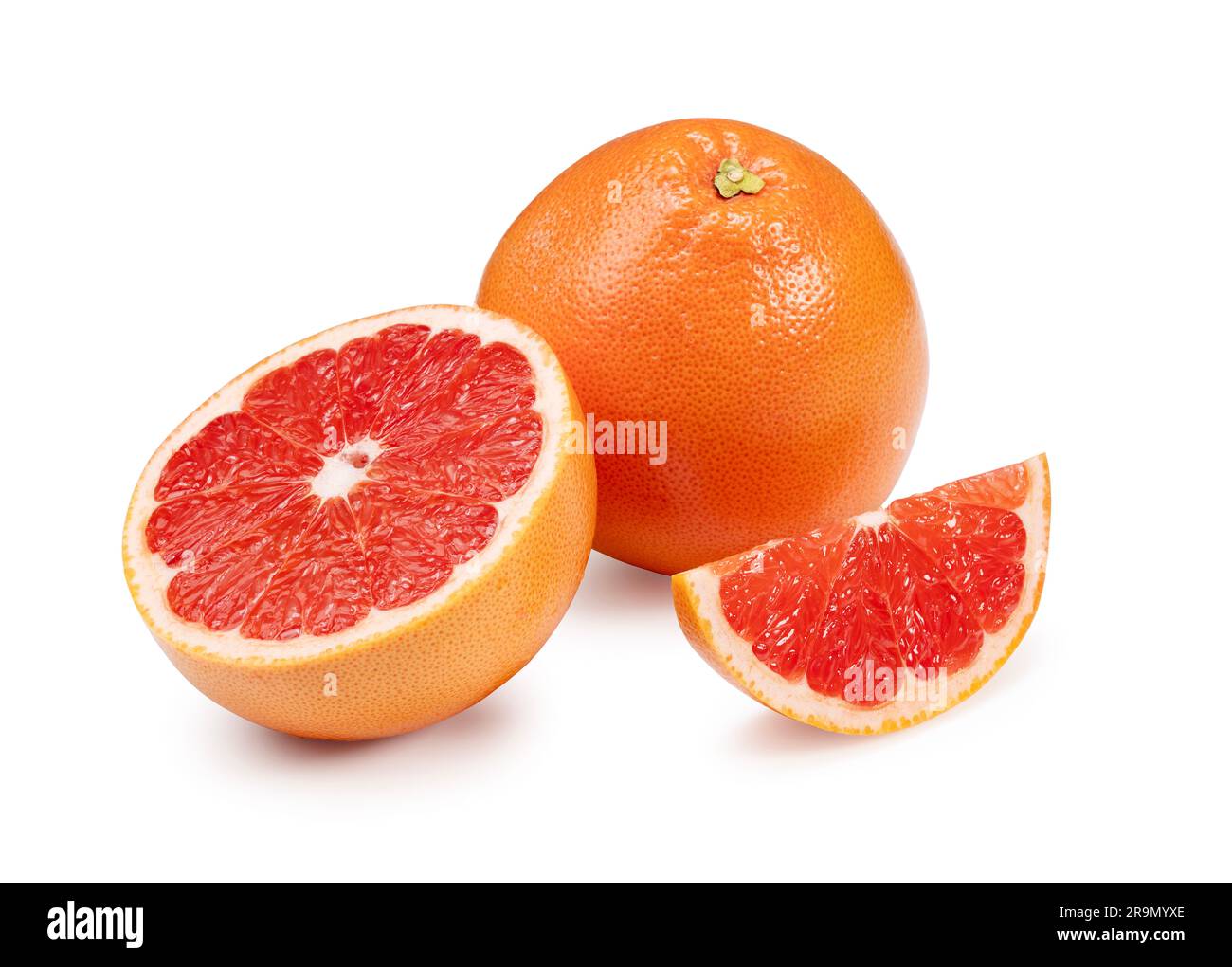 Geschnittene Grapefruit auf weißem Hintergrund. Stockfoto