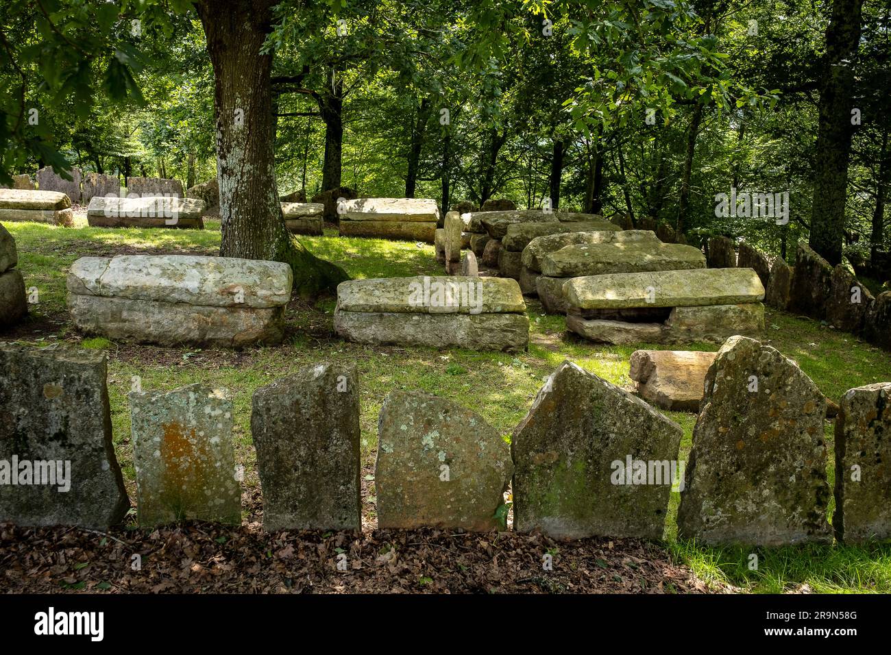 Necrópolis de San Adrián de Argiñeta, in Ermita de San Adrián, Elorrio, Vizcaya, País Vasco, España Stockfoto