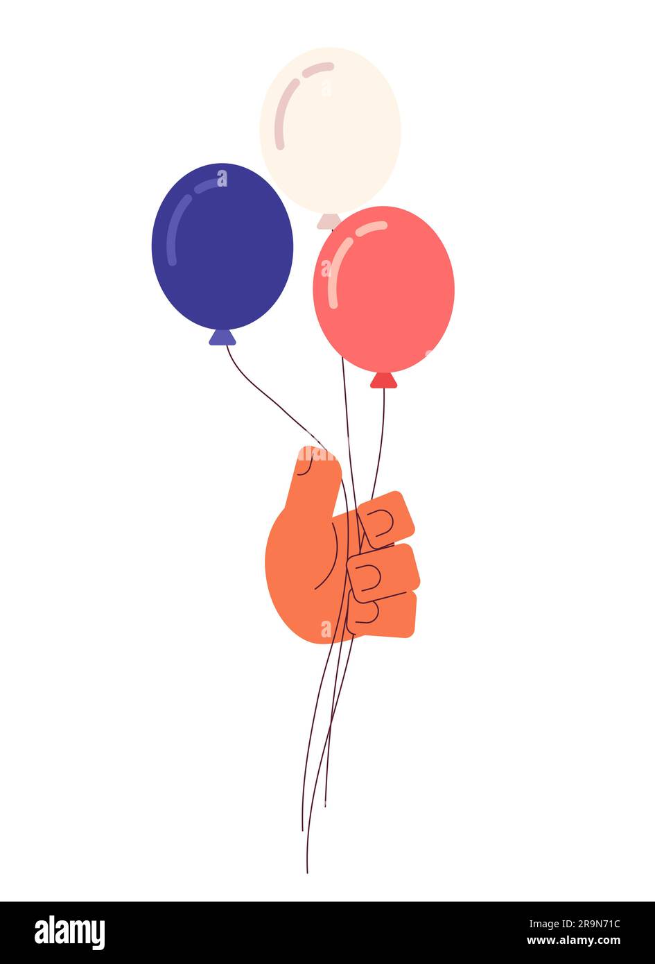 Rot-weiße und blaue Ballons mit halbflacher, farbenfroher Vektorhand Stock Vektor