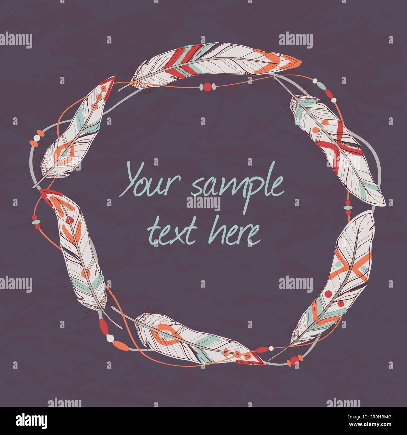 Dekorativer Vektorrahmen mit Federn, Fäden und Perlen Stock Vektor