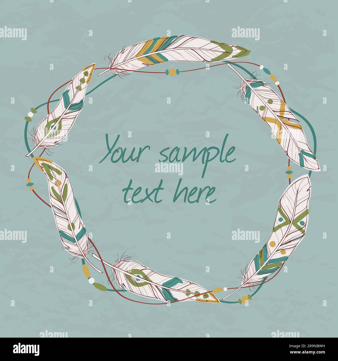 Dekorativer Vektorrahmen mit Federn, Fäden und Perlen Stock Vektor