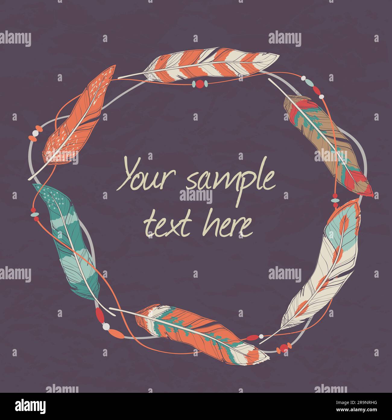 Dekorativer Vektorrahmen mit Federn, Fäden und Perlen Stock Vektor