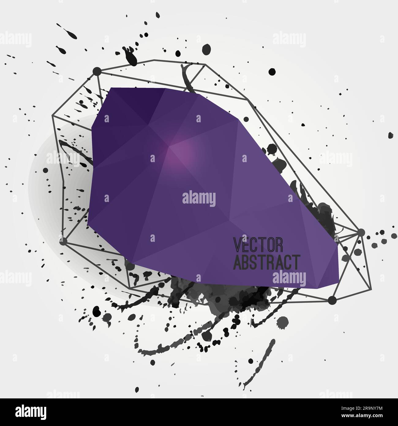 Abstrakter Vektorhintergrund mit moderner schwarzer Kristallform mit Linien, Kreisen und Wasserfarben. Kann als Etikett, Blase für Website, Infogr. Verwendet werden Stock Vektor