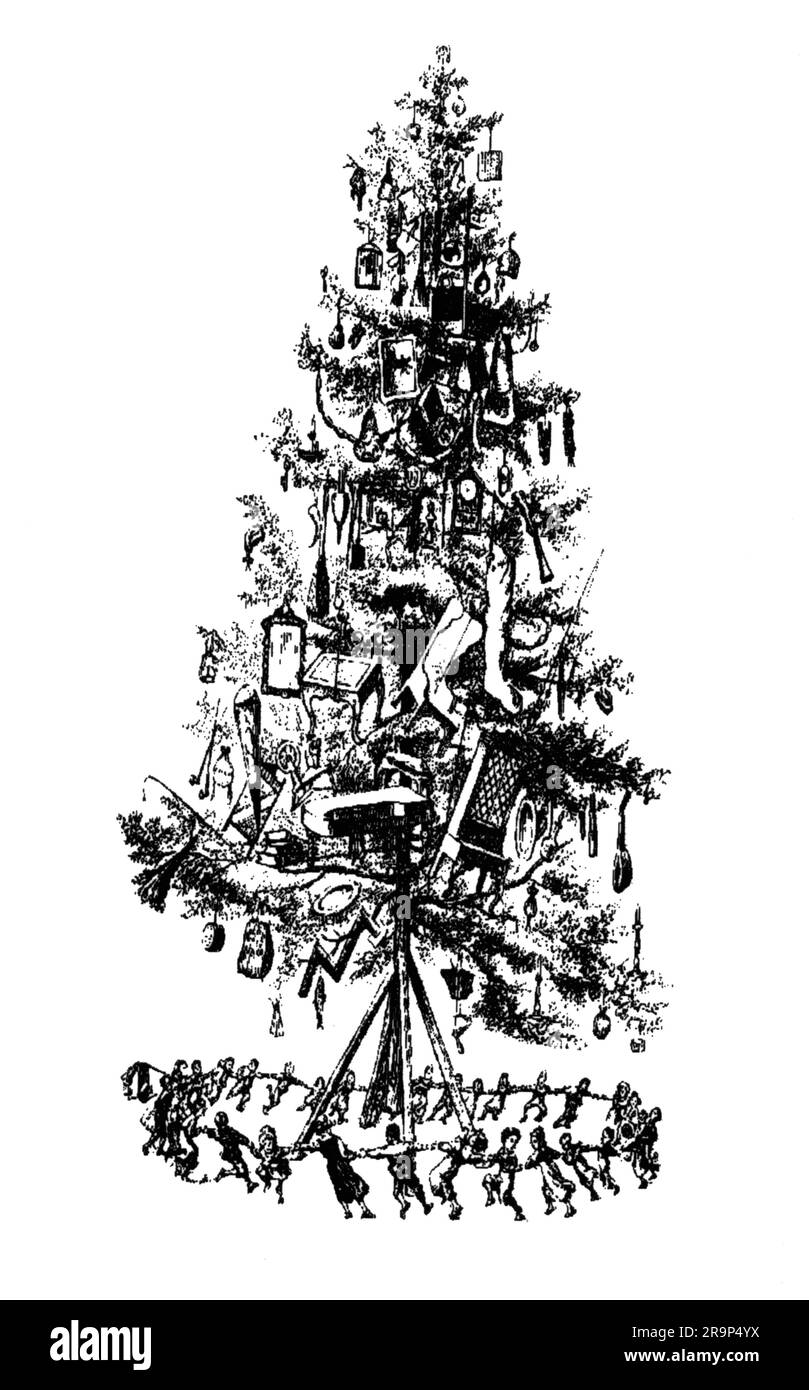 Weihnachten, Weihnachtsbaum, Weihnachtsbaum, Holzgravierung, URHEBERRECHT DES KÜNSTLERS MUSS NICHT ENTBUNDEN WERDEN Stockfoto