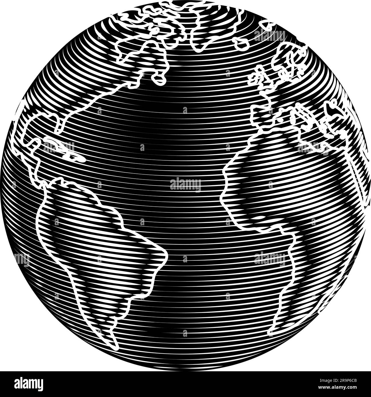 World Globe Earth Global Map Woodcut Planet Stock Vektor World Globe Earth Global Map Woodcut Planet Stock Vektor