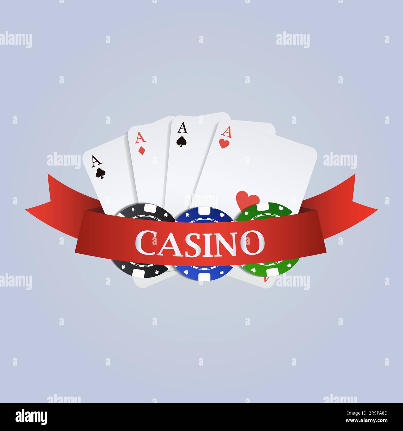 Vector-Casino-Illustration mit Band, Spielkarten und Chips Stock Vektor