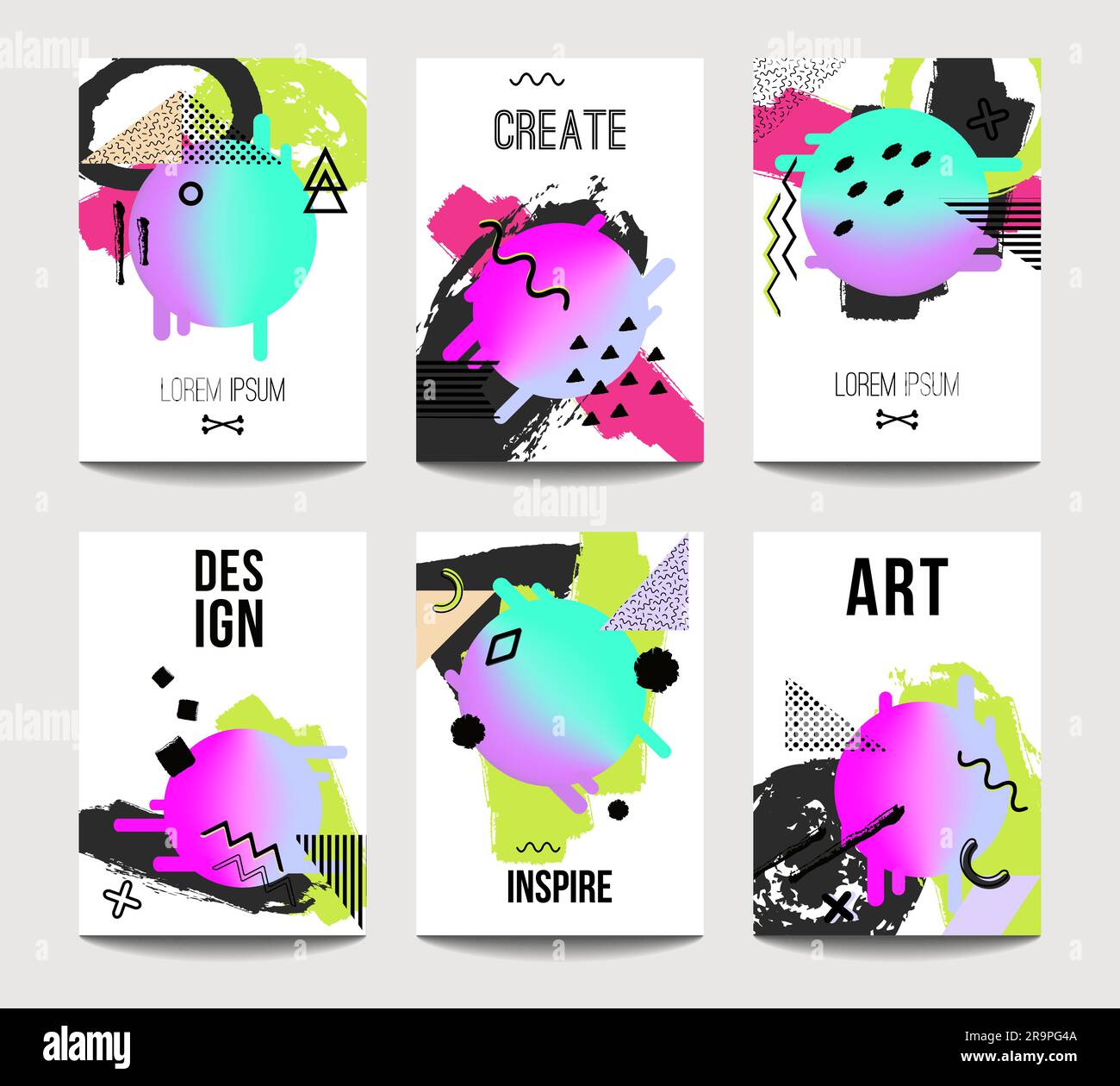 Trendige Vektor-Broschürenvorlagen mit chaotischer flacher Geometrie im memphis-Stil. Modernes minimalistisches Design für Poster, Banner, Cover-Präsentation, Flyer Stock Vektor