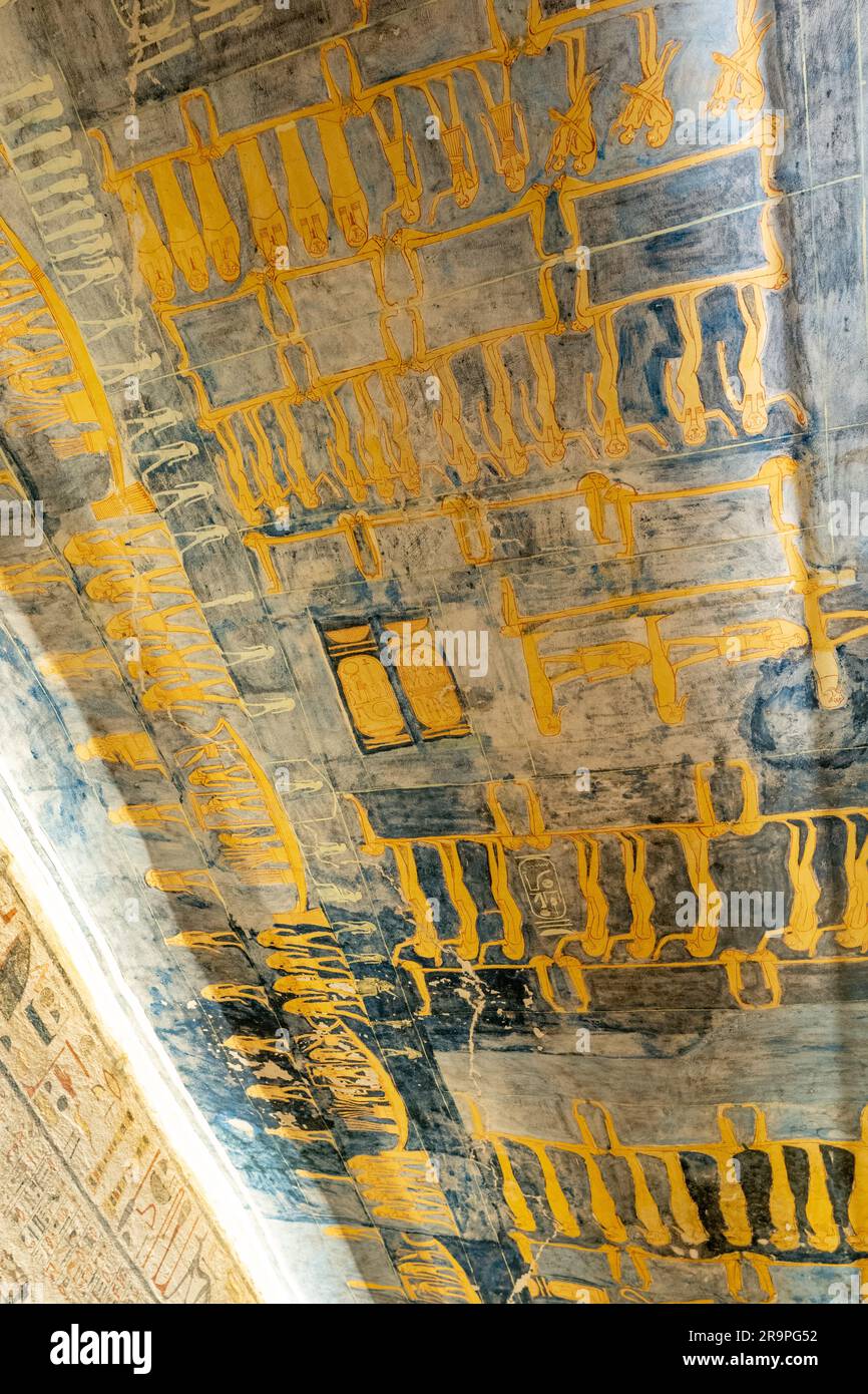 Dekoration im Grab von Ramses im Tal der Könige Stockfoto