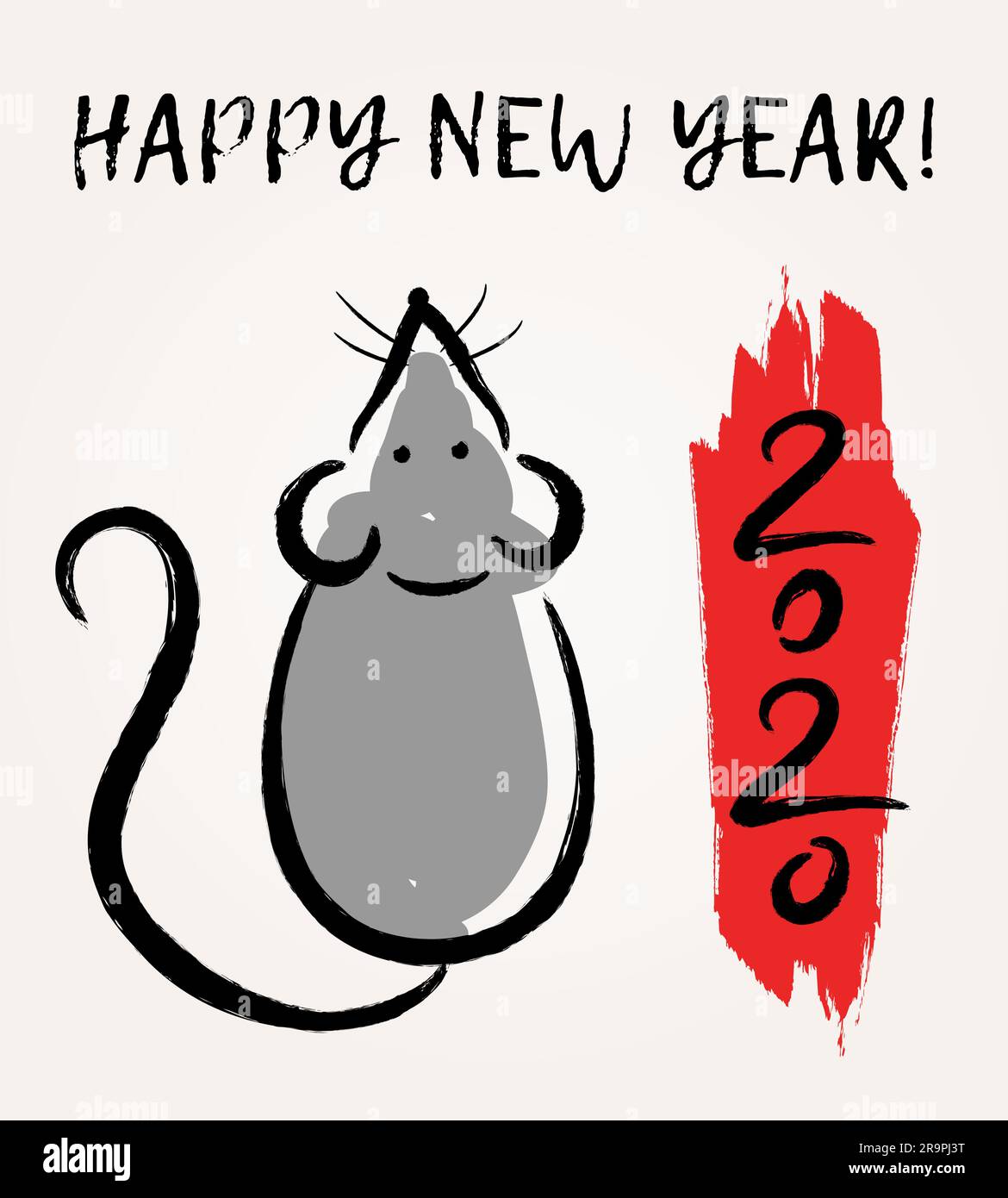 Vektordarstellung mit chinesischem Zodiac-Zeichen - Ratte. Dekorative Maus - Symbol für frohes Neujahr 2020. Trendige Grußkarte, Poster, Banner Stock Vektor