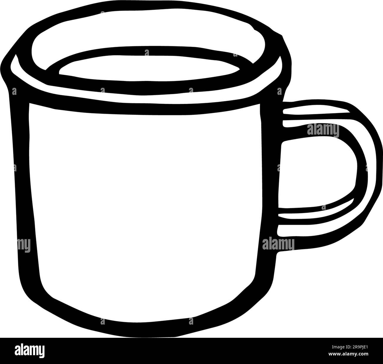 Handgezeichneter Reiseausweis mit texturierter Vektorgrafik aus Metallbecher und handgezeichneter Zeltbecher-Schriftzug. Stock Vektor