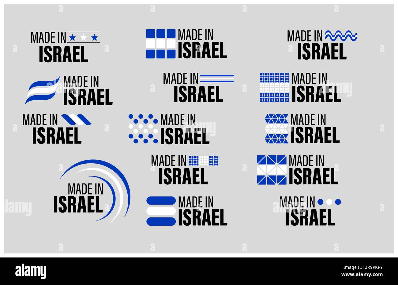 „Made in Israel“-Grafik- und Etikettenset. Auswirkungselement für die Verwendung, die Sie daraus machen möchten. Stock Vektor