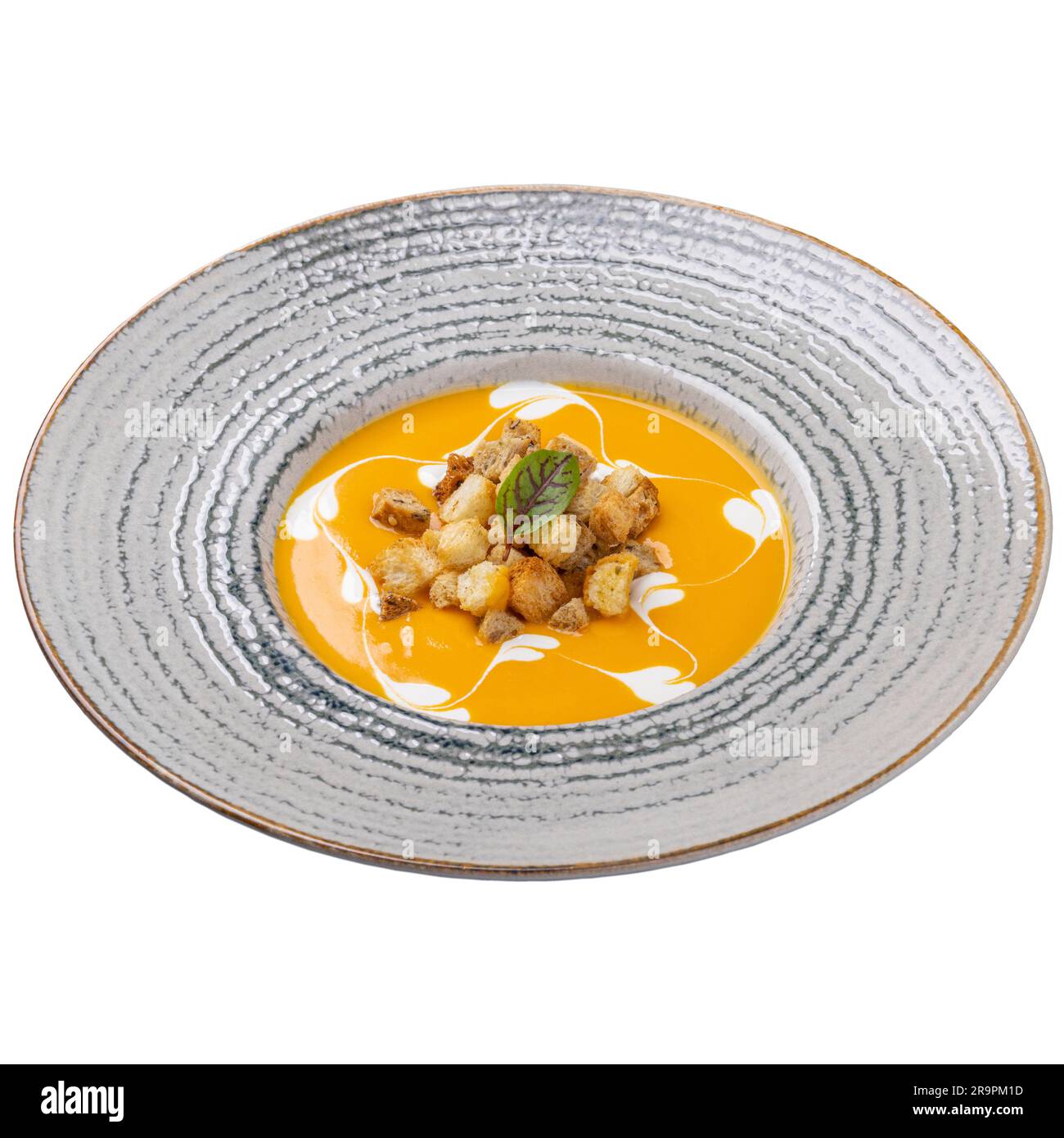 Karotten- und Orangencremesuppe, Speisekarte im Restaurant Stockfoto