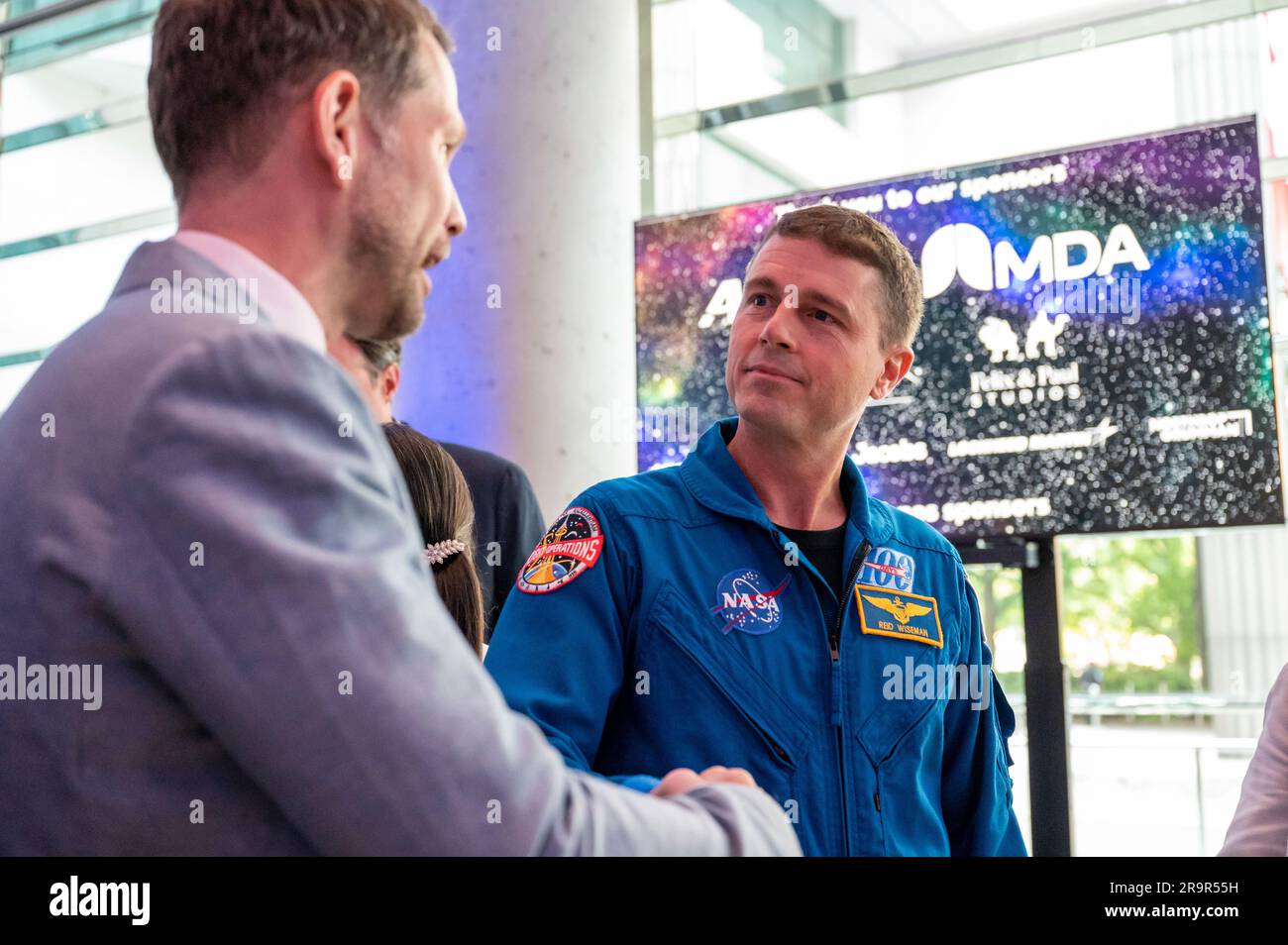 NASA-Astronaut Reid Wiseman nahm am 17. Mai 2023 an einem Meeting and Greet in der kanadischen Botschaft in Washington teil, bei dem die Artemis-II-Crew Victor Glover, Christina Hammock Koch und CSA-Astronaut Jeremy Hansen ihre bevorstehende Testmission auf dem Mond diskutierten. Stockfoto
