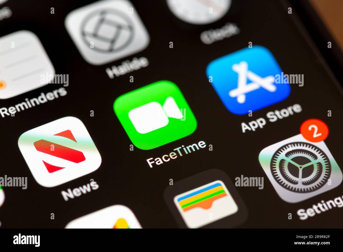 Nahaufnahme des Symbols der FaceTime-App auf einem Apple Smartphone-Bildschirm. Stockfoto