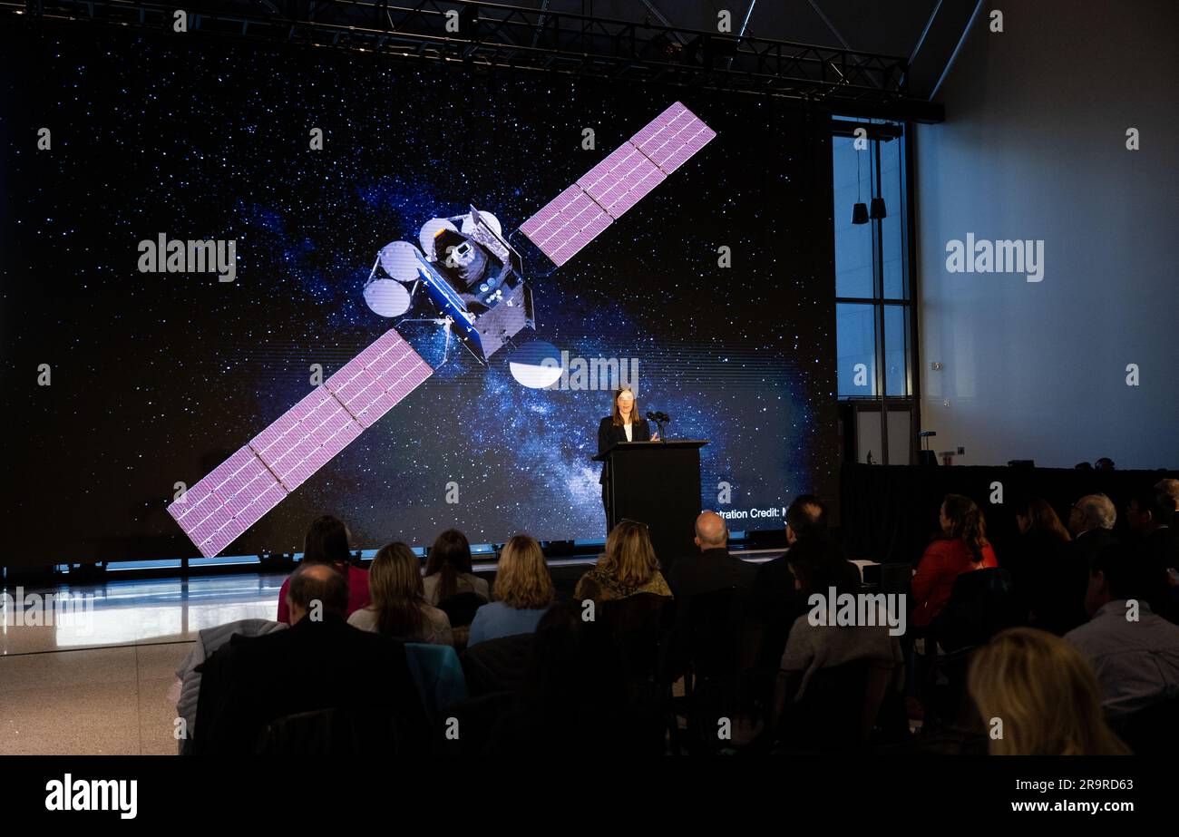 Das TEMPO-Instrument der NASA, das von der Atmosphärenphysikerin Caroline Nowlan beschrieben wurde, wird die stündliche Luftverschmutzung in Nordamerika von Mexiko-Stadt bis zu kanadischen Ölsanden überwachen, die den Atlantik bis zum Pazifik abdecken und mit einem kommerziellen Satelliten in eine geostationäre Umlaufbahn starten. Stockfoto