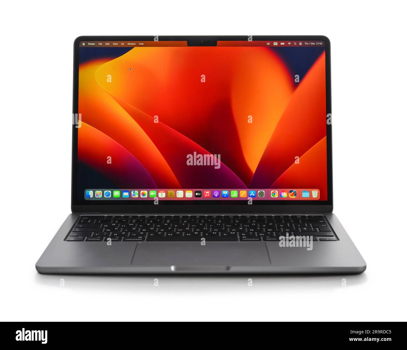 KIEW, UKRAINE - 1. DEZEMBER 2022: Brandneues 13-Zoll Apple MacBook Air mit neuem m2 Apple Silicon Prozessor, entwickelt und entwickelt von Apple Inc., IT w Stockfoto