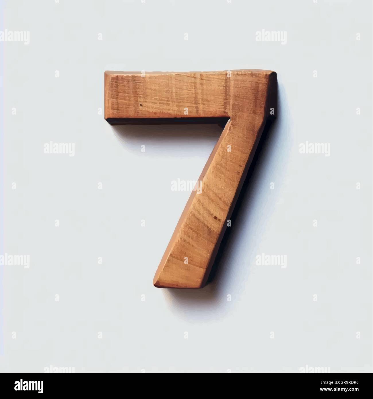 Nummer sieben in Holz auf einer weißen Leinwand Stock Vektor